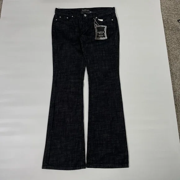 Vintage Y2K Bebe Dark Wash Black Flare Low Rise Jeans Womens Size 31 (34x35) USA - Picture 3 of 9